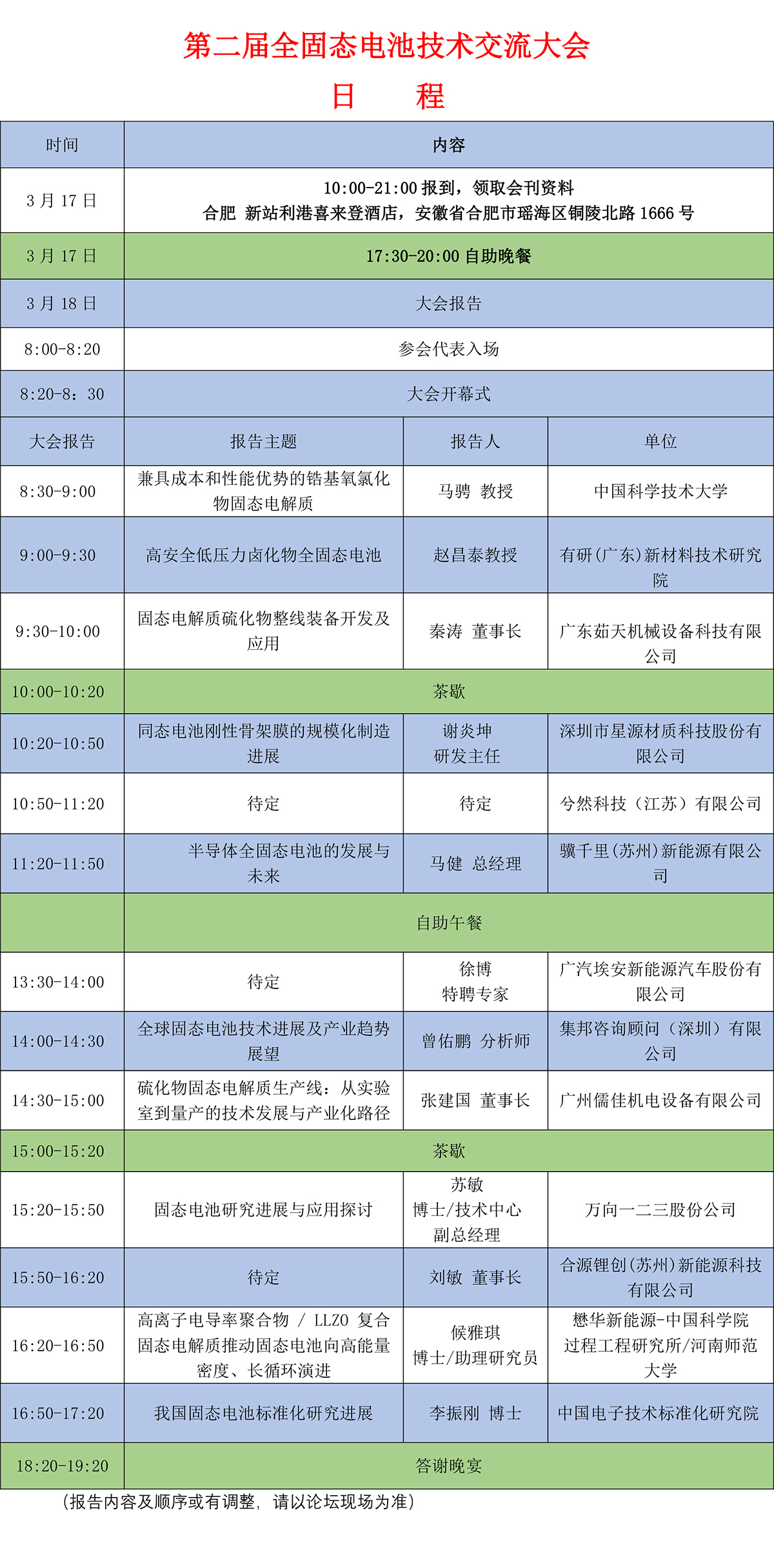 第二屆全固態電池技術交流大會日程